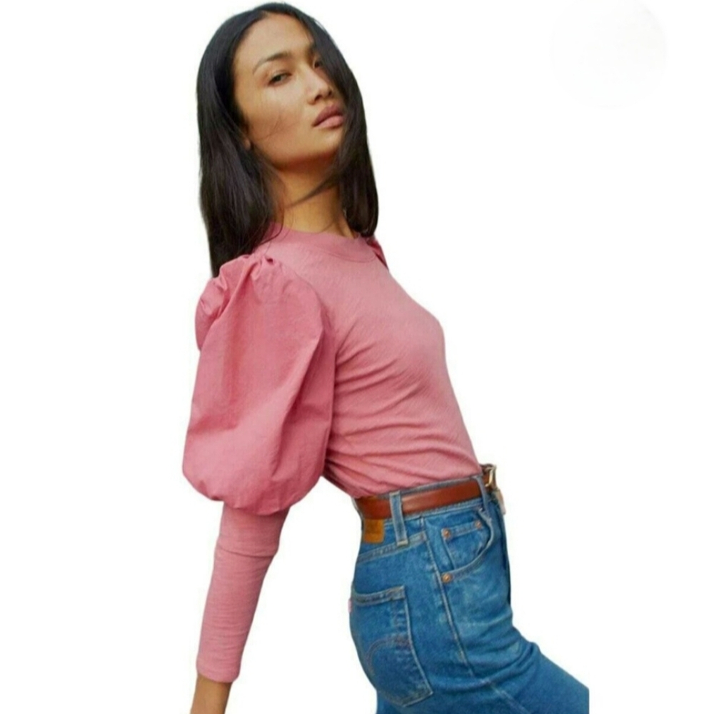Nation LTD Pink Puff Sleeve Long Sleeve Tee